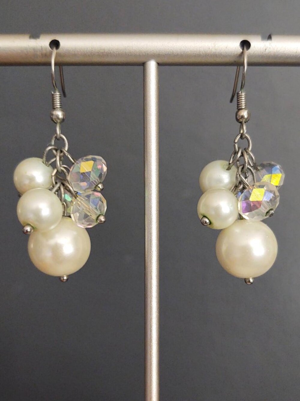 Faux pearl and aurora borealis beaded earrings